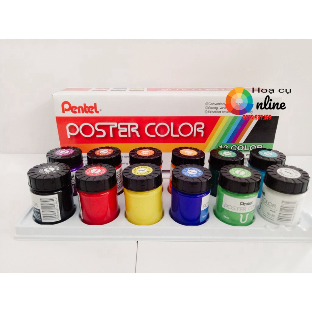 Màu Poster Color Pentel 12 màu _ WPU2-12 _ Màu nước [Hàng chính hãng] - Họa cụ online