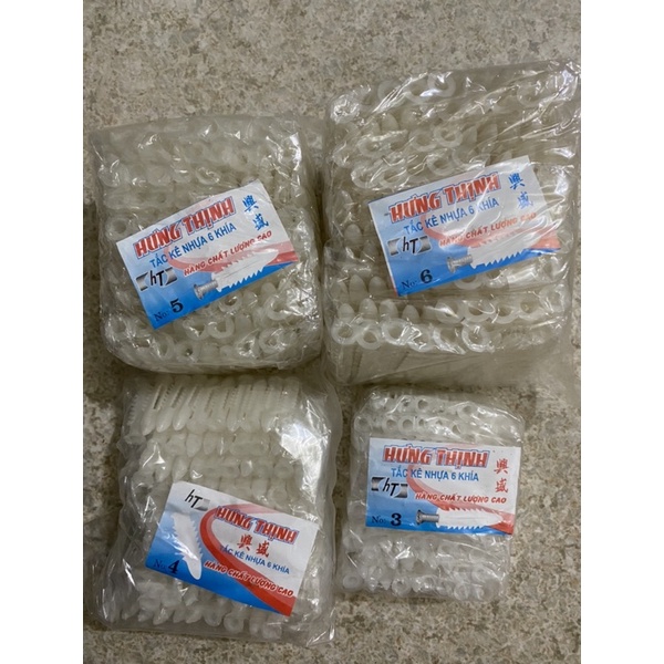 10 Nở nhựa 6 khía, tắc kê nhựa đủ size 3,4,5,6,7