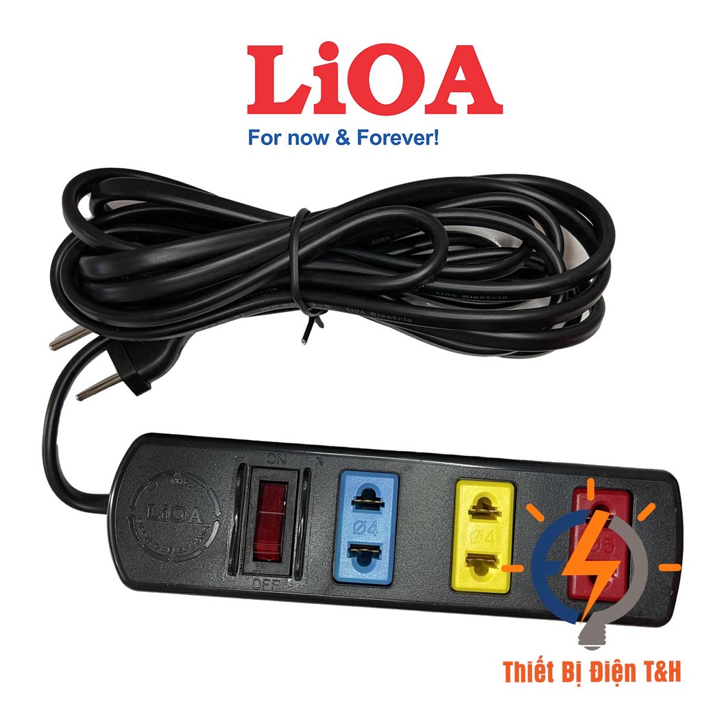 Ổ cắm điện LIOA 3 ổ cắm, 1 công tắc, chịu tải 1000W, dây dài 3M, 5M, 3TS32 - 3TS52 - Thiết Bị Điện T&H