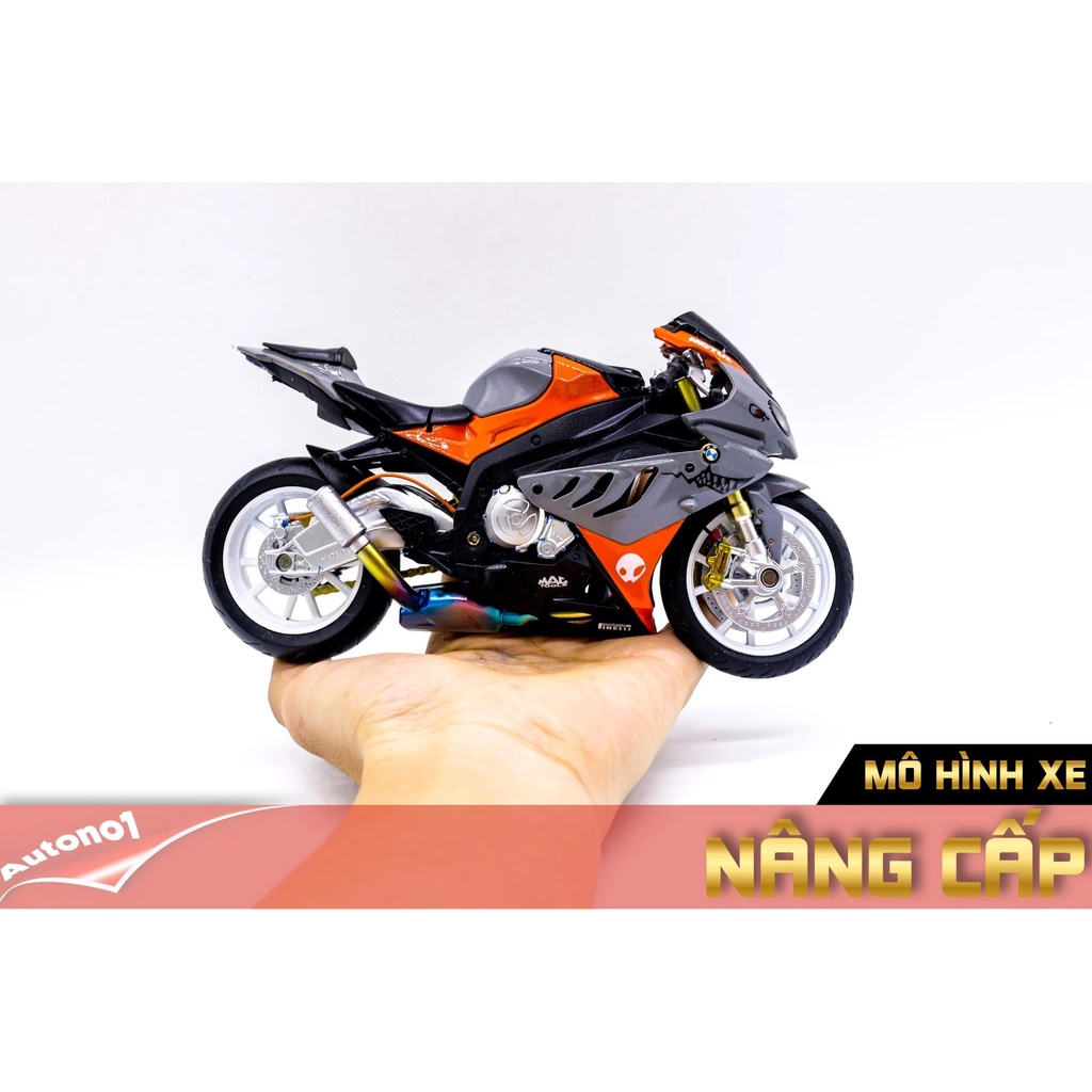 MÔ HÌNH XE BMW S1000RR ĐỘ HÀM CÁ MẬP GRAY - ORANGE - ĐỘ PÔ SC AUTONO1 D143