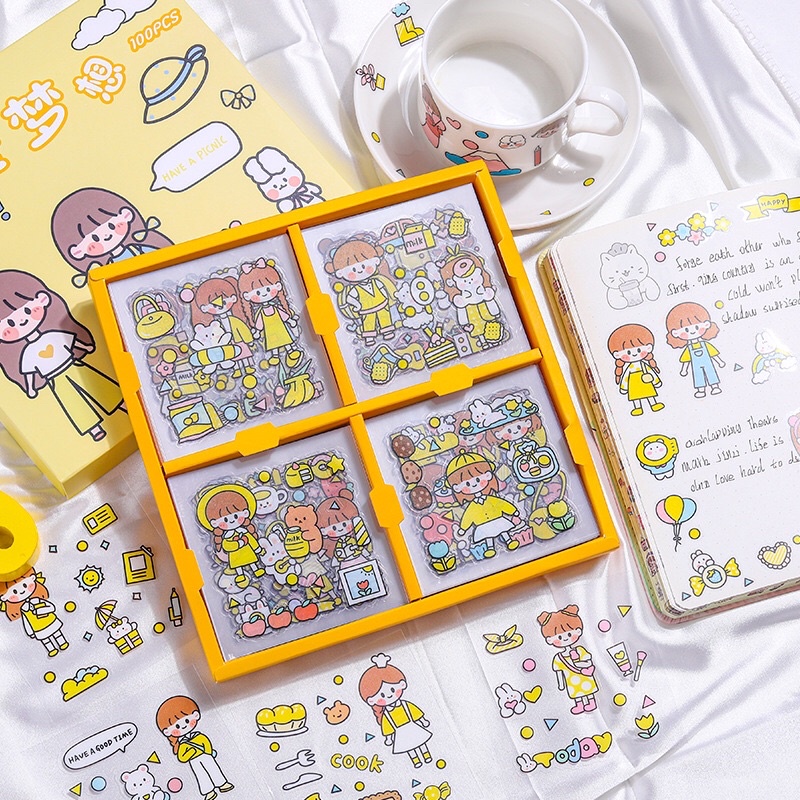 Tấm sticker cute - Miếng dán trang trí FREESHIP Sticker trang trí chống nước phong cách hàn quốc dễ thương AT1