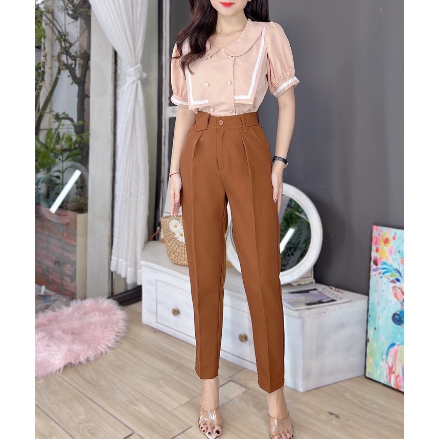 Quần tây nữ lưng cao màu nâu basic CHUU BROWN