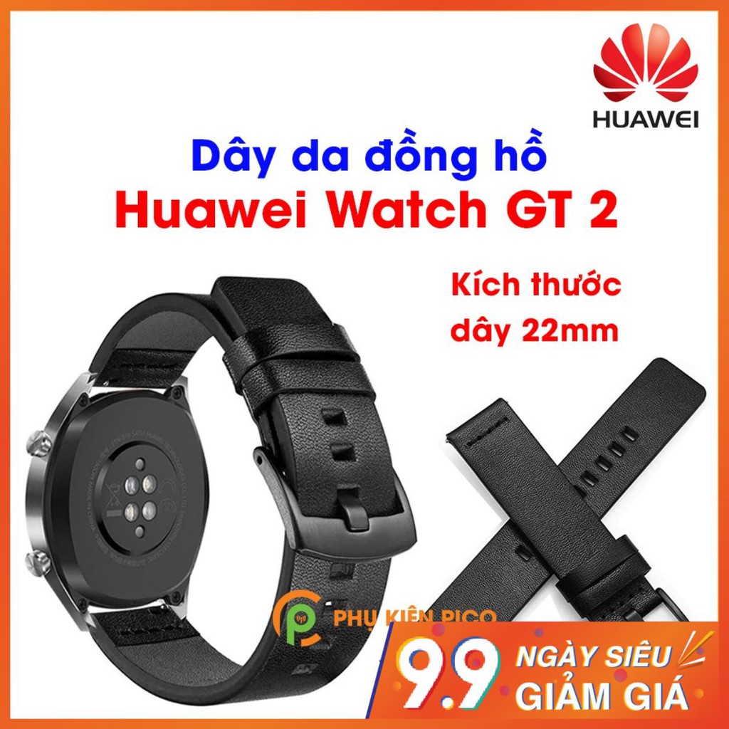 [XẢ HÀNG] Dây da đồng hồ Huawei Watch GT 2 vân mịn bản 22mm màu đen khóa đen, màu nâu khóa bạc