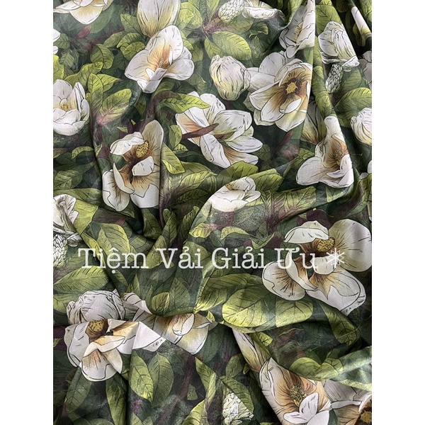 Vải Tơ Óng Xanh Hoa Trắng
