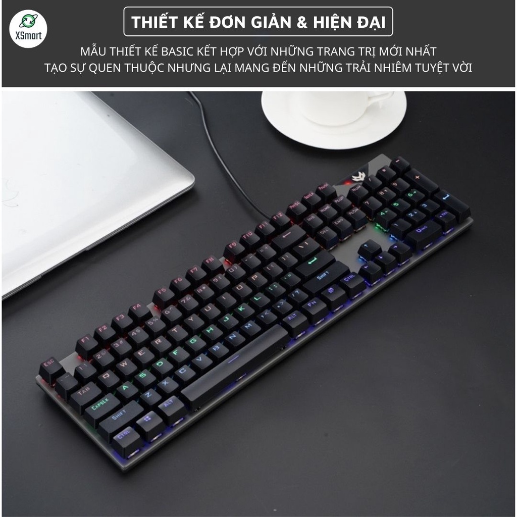 Bộ Bàn Phím Cơ Và Chuột LEAVEN XSmart Bản Nâng Cấp 2023 Full Chế Độ LED RGB, Full Size 104 Phím LED Gaming K1+V8