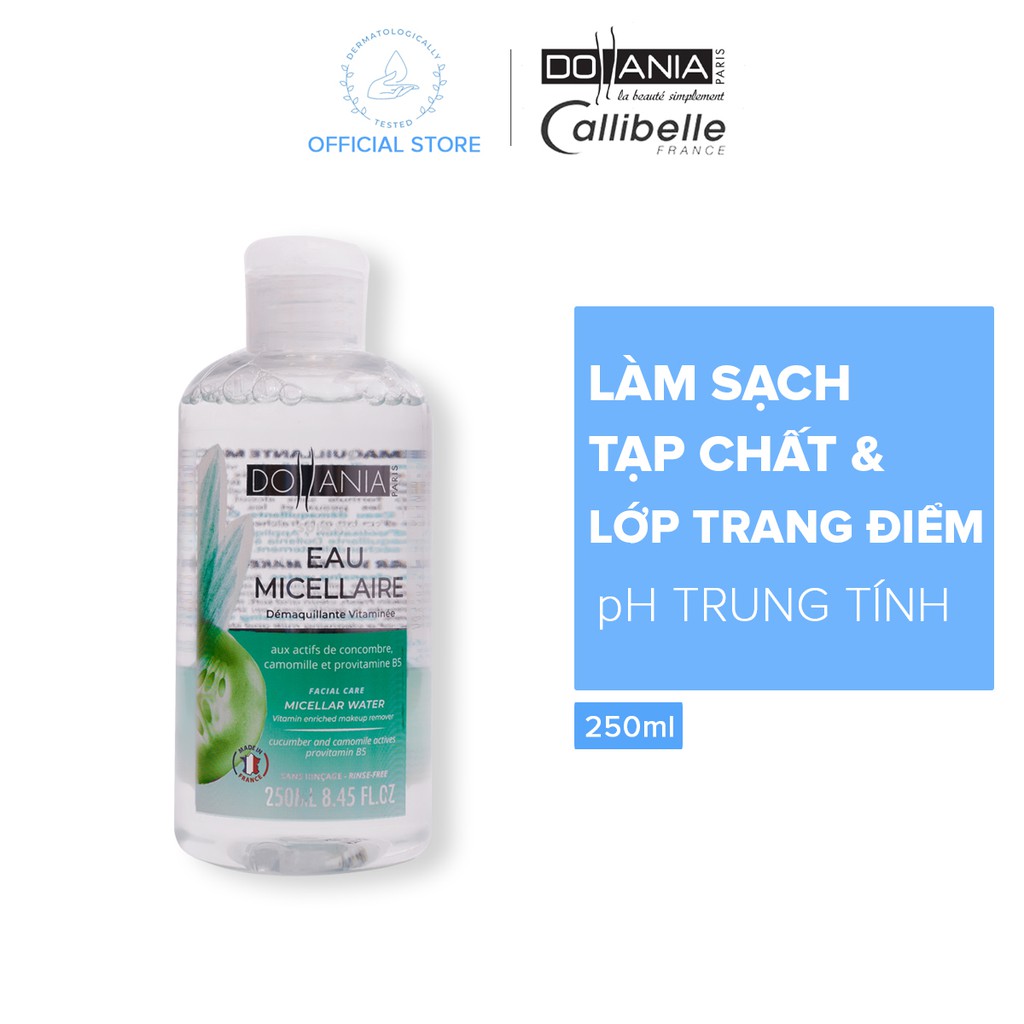 Nước tẩy trang Dollania làm sạch sâu chiết xuất Dưa Leo và Vitamin B5 Soin Visage Eau Micellaire Vitaminée 250ml