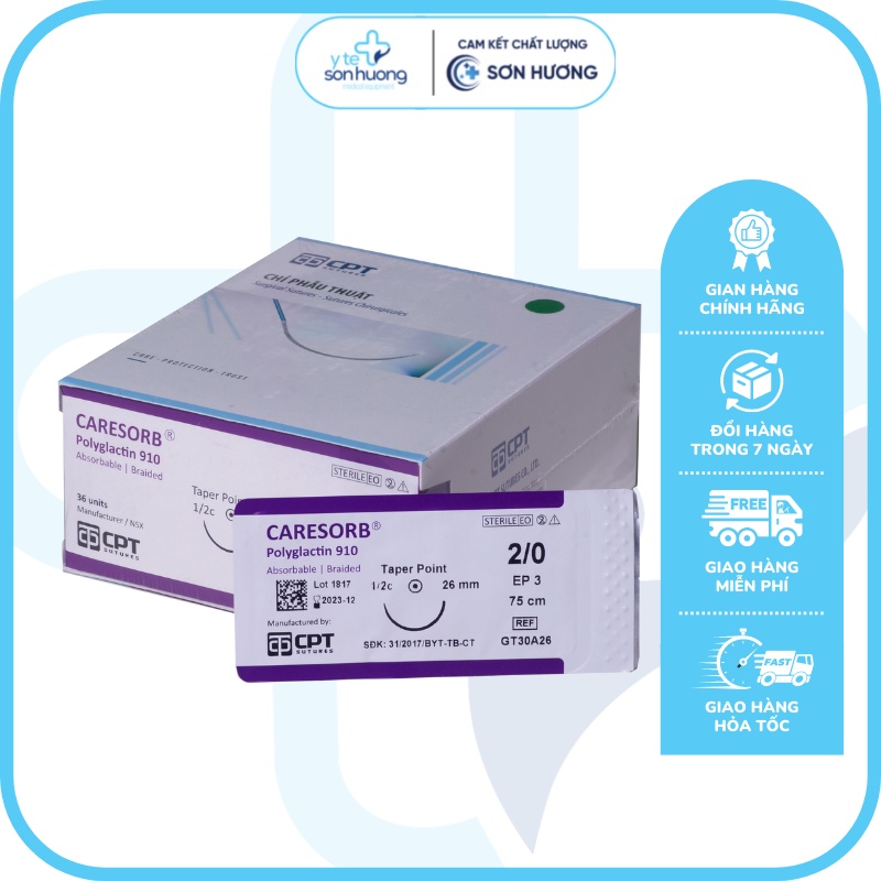 Chỉ CPT Caresorb Polyglactin 910, chỉ phẫu thuật tự tiêu tổng hợp đa sợi