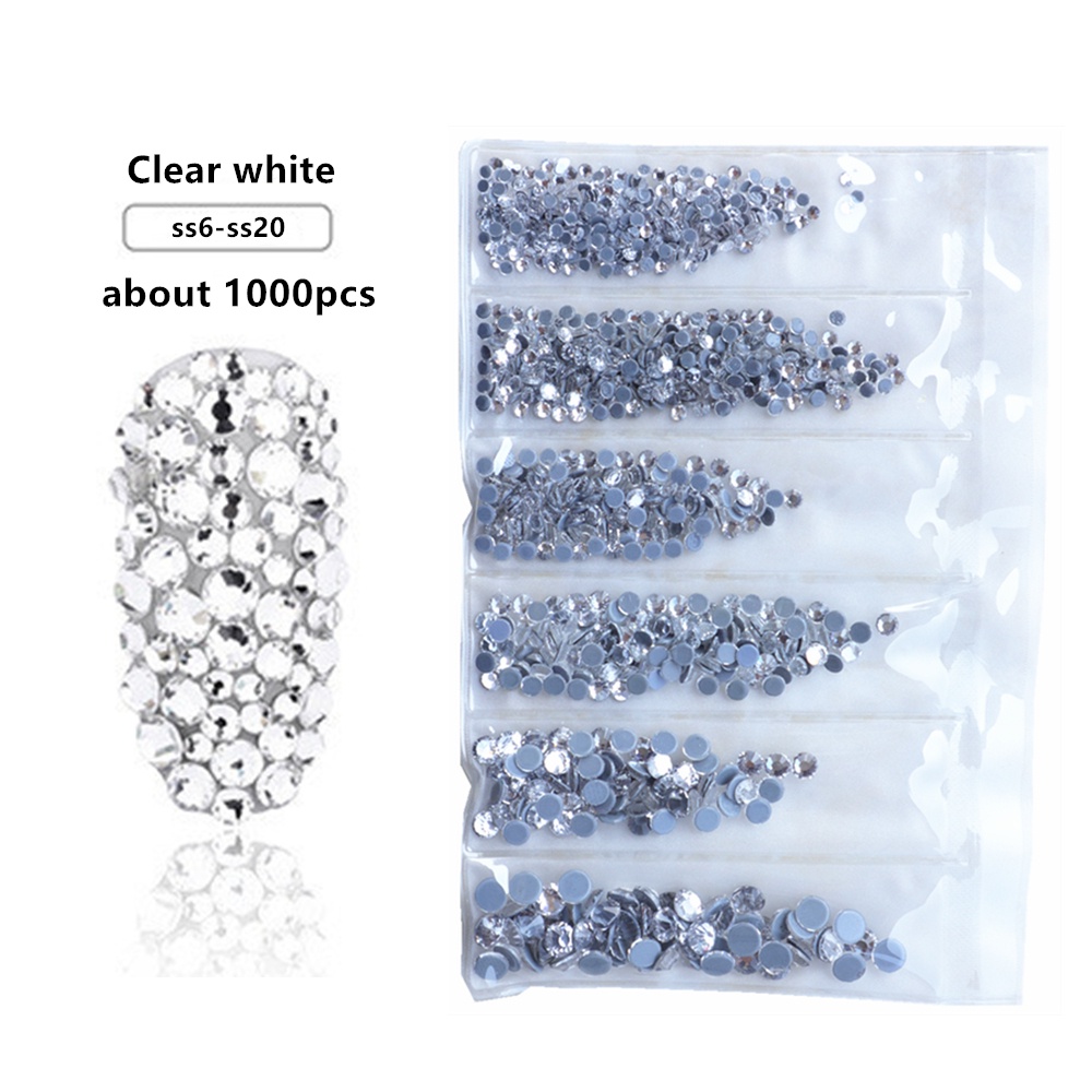 Túi 1000 Hạt Đá Lấp Lánh Đính Trang Trí Móng Tay ss6-ss20 Hỗn Hợp