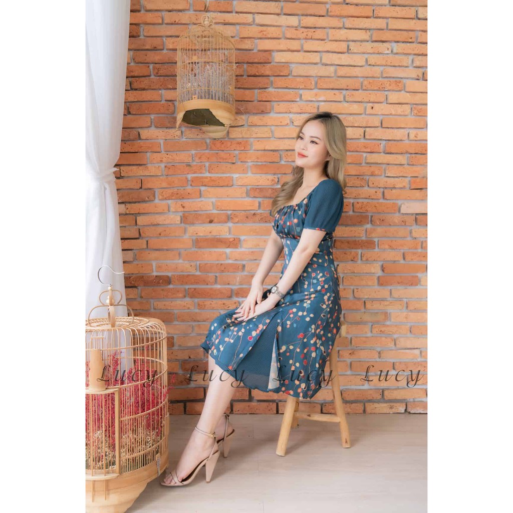 Đầm dập ly 6204 Váy Lucy Vải lụa ánh nhũ chiffon dập ly Giá tốt