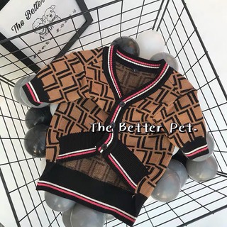 (HÌNH THẬT)LEN CARDIGAN FENDI DÀNH CHO CHÓ MÈO (len cho poodle, mèo, pug, bull, corgi, ...)