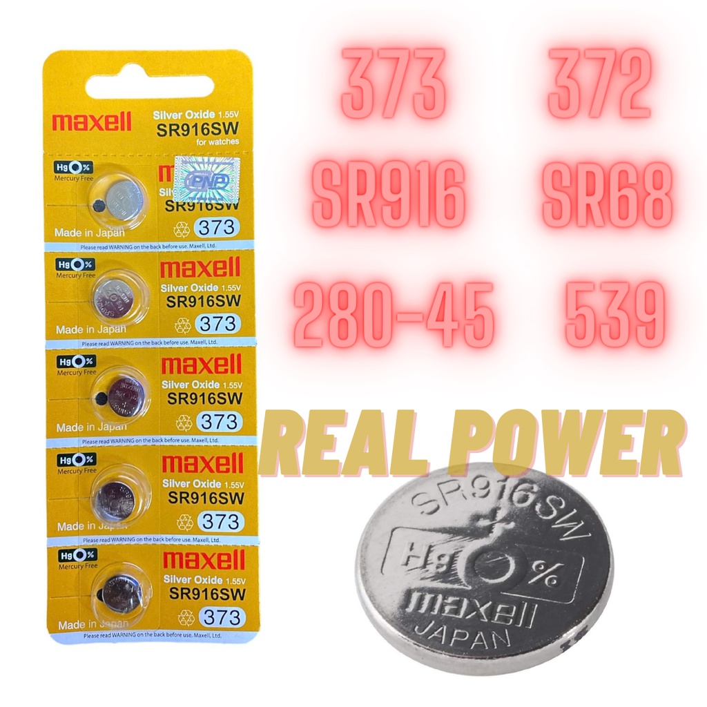 Pin Maxell SR916SW / 373 / 372 / SR916 / SR68 / 280-45 Silver Oxide 1.55Volt (Made in Japan)