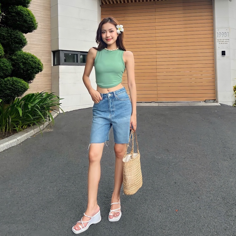 Áo croptop nữ body sát nách TOPTIFY form basic kiểu viền bo vạt bầu Maude Top AC53