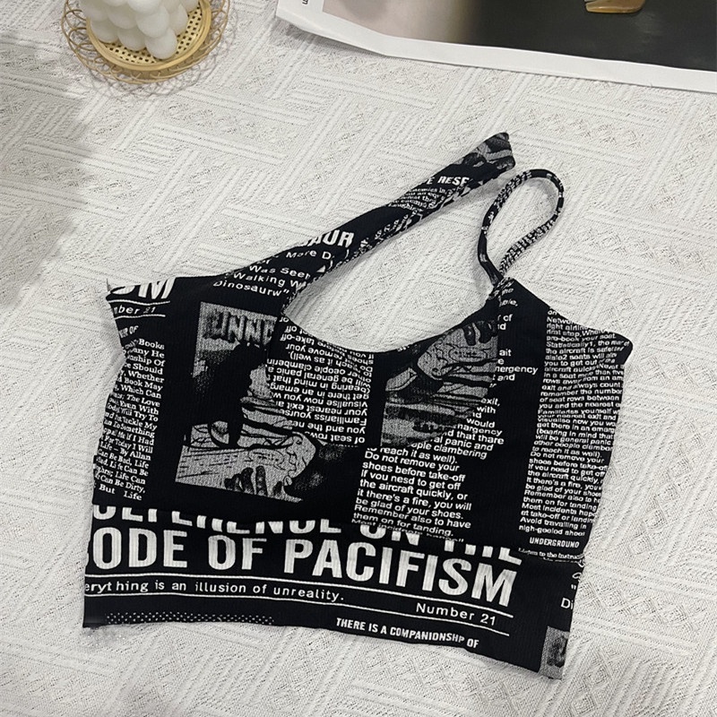 Áo Hai Dây Họa Tiết Tờ Báo Thời Trang Cho Nữ