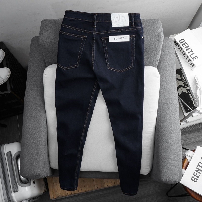 Quần jean nam xanh đậm trơn VNXK dư xịn dáng slimfit ôm jean co giãn chất bò cao cấp