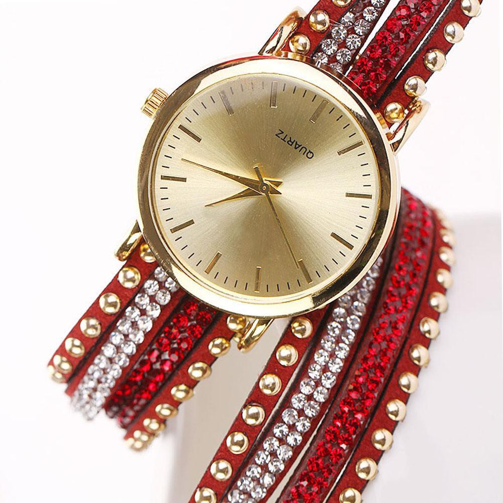 SmileOMG Hot Marketing Women Crystal Rivet Bracelet leather Band Quartz Braid