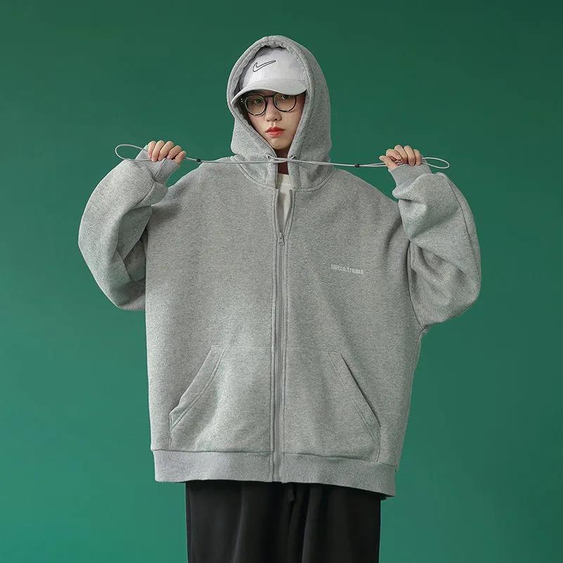 Mới Áo Khoác Hoodie Thể Thao Dáng Rộng Phối Khóa Kéo Thời Trang Xuân Thu