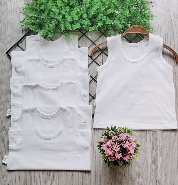 Áo Sát Nách / Áo Ba Lỗ Trắng Vải Cotton Cho Bé 7-17Kg