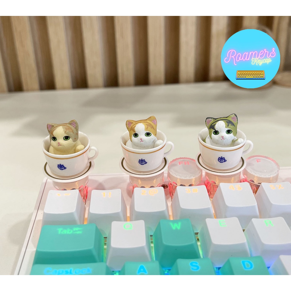 Keycap lẻ Mèo Tách Trà Siêu Dễ Thương  Phím Lẻ R4 PBT ABS