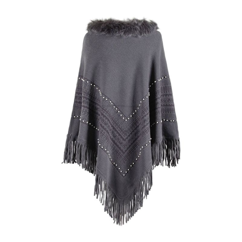 Áo Choàng Sweater Cánh Dơi Phối Tua Rua Họa Tiết Kẻ Sọc Cho Nữ