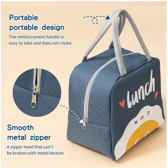 Túi đựng cơm giữ nhiệt Lunch Bag có lớp lót nhôm cách nhiệt, chống thấm nước, hoạ tiết dễ thương đẹp