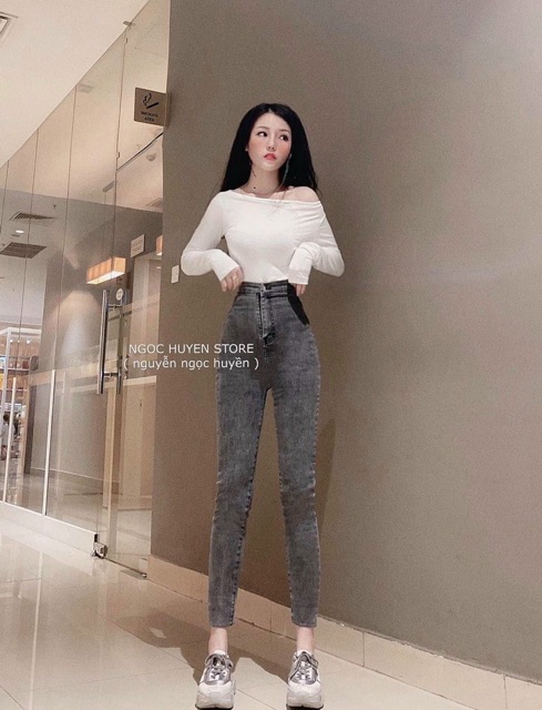 Quần jeans nữ lưng cao trơn ôm body lưng siêu cao | BigBuy360 - bigbuy360.vn