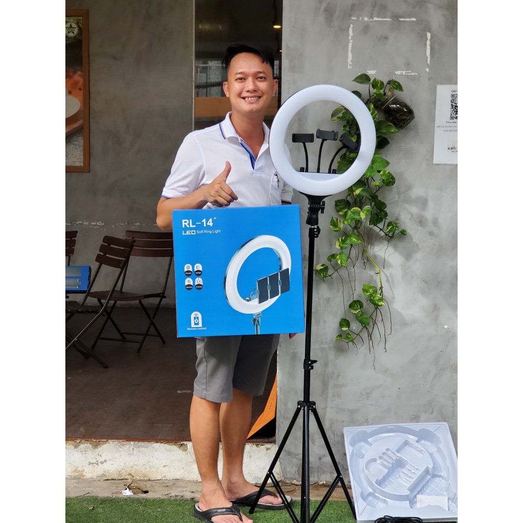 Đèn LED RL14 36cm hỗ trợ Livestream 3 điện thoại, Makeup, chụp hình studio, bán hàng online facebook tiktok đổi 3 màu