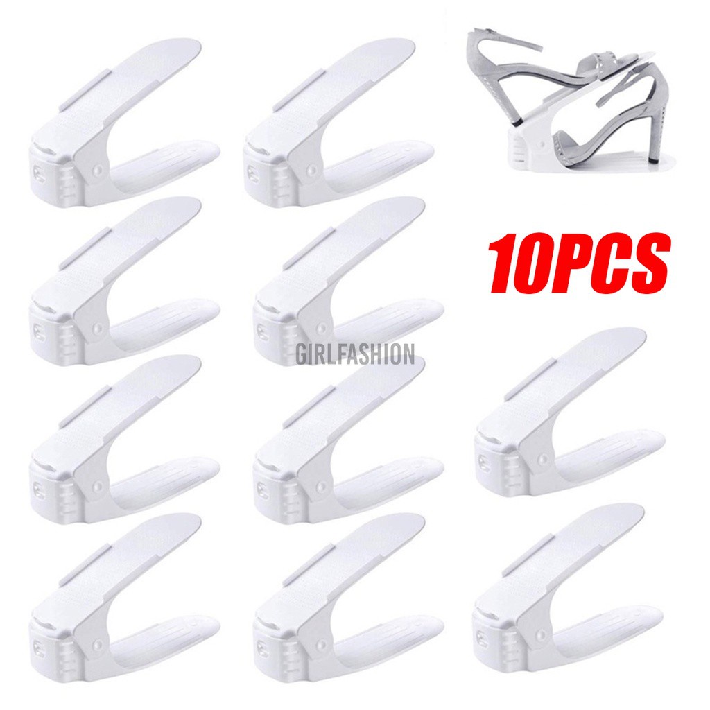 1pc White Adjustable Shoe Support Organizer Holder Space Saver Rack Plastic for Home Space Saving