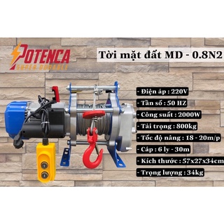 Máy tời mặt đất md-0.8n2 tải trọng 400-800kg