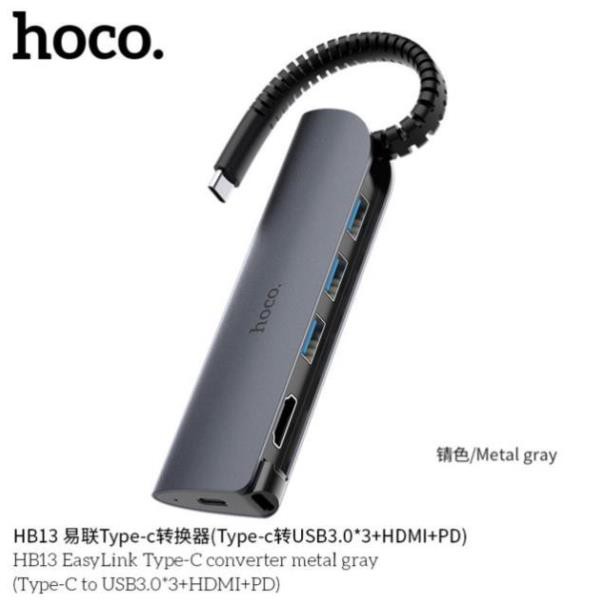 Hub chia ổ type C ra 3 usb 3.0 một HDMI và một cổng pd type C 60W cho macbook Hoco HB13