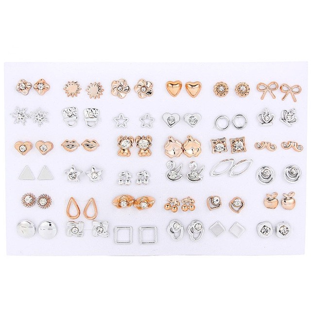 Set 36 Đôi Bông Tai Mạ Vàng / Bạc Nhiều Kiểu Dáng