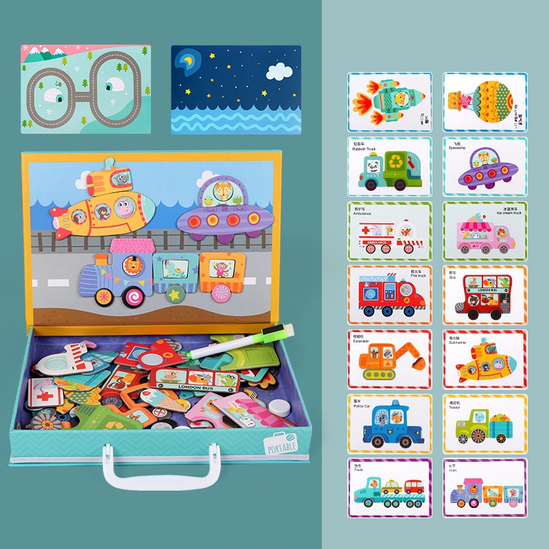 Bộ Xếp Hình Nam Châm Các Phương Tiện Giao Thông - Hãng Wisdom Cool Fort