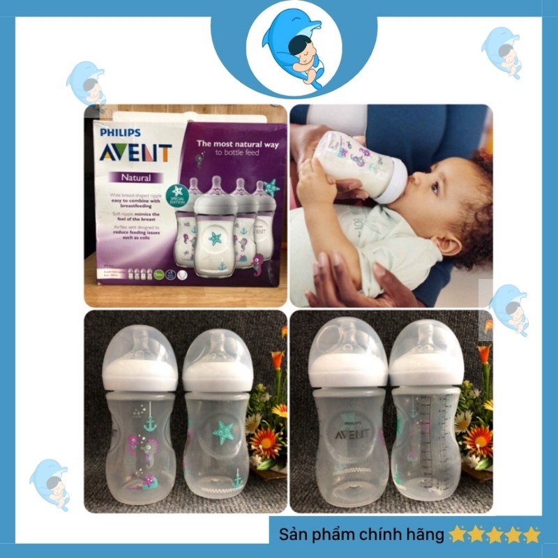 Bình Sữa Philips Avent Natural Cổ Rộng 260ml Họa Tiết Phiên bản Giới Hạn (Có Đổi Núm)