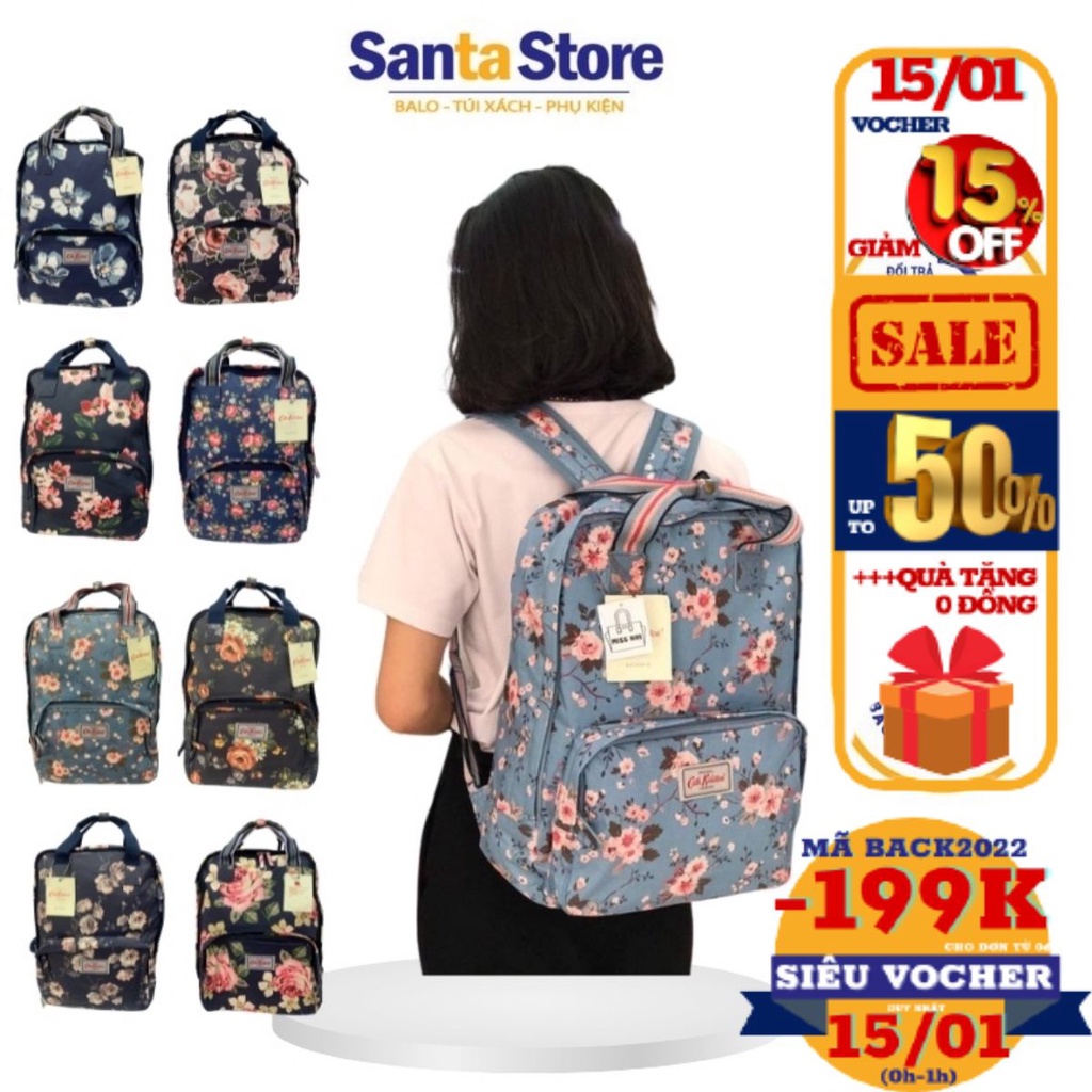 Balo nữ đi học Ulzzang SANTA STORE CKBP thời trang học sinh Hàn Quốc đựng vừa laptop vải chống nước cao cấp màu hoa đẹp