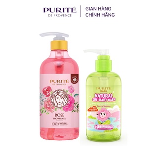 Combo Sữa Tắm Purité Thiên Nhiên Hoa Hồng 850ml+Sữa Tắm Purité Baby Hoa Anh Đào 500ml