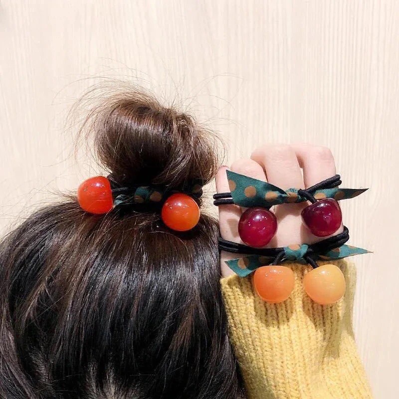 Dây Buộc Tóc Cao Su Trang Trí Hình Quả Anh Đào Thắt Nơ Phong Cách Nhật Hàn Dễ Thương Dành Cho Bạn Gái
