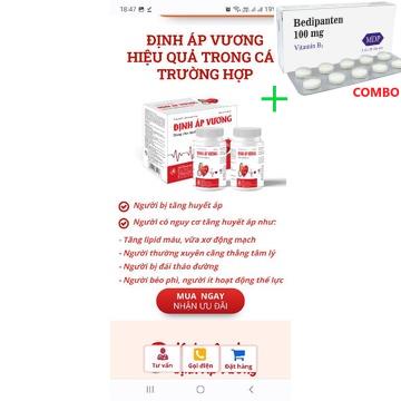 Combo Bedipanten 100mg +  Định áp vương hỗ trợ ổn định huyết áp tim mạnh hộp 180 viên