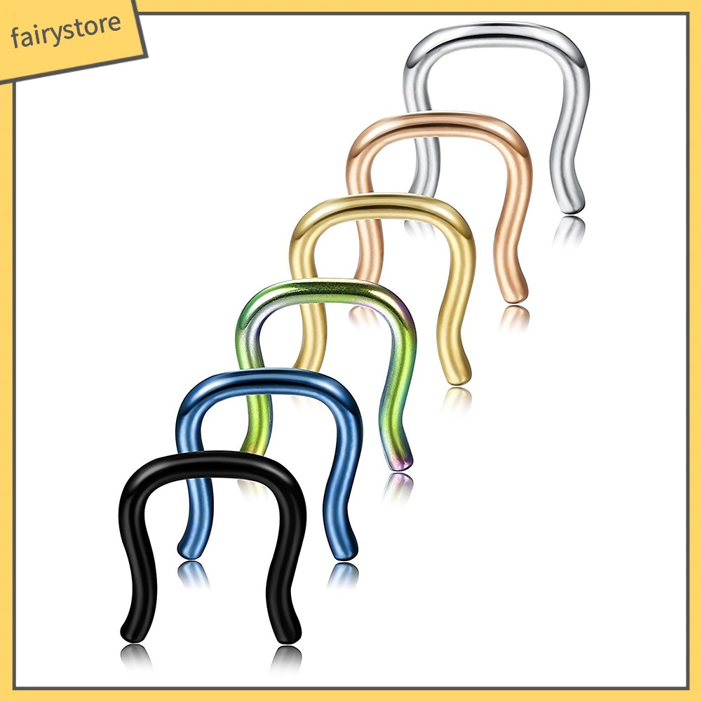 Set 6 Khuyên Mũi Hình Chữ U Bằng Thép 1 / 1.2 / 1.6mm 316l