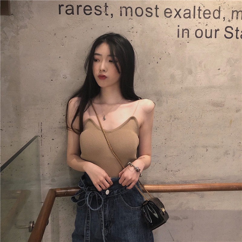 Retro Rỗng Đan Áo Vest Mùa Hè Rời Ngoài Mặc Không Tay Sling Top Áo