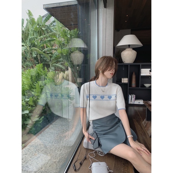 QADCOL  Áo Dệt Kim Nữ Tay Ngắn Cổ Tròn Thời Trang Hàn Quốc Hiện Có 6 Màu