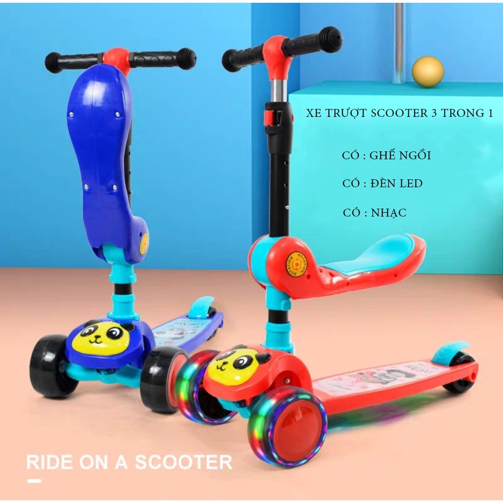 XE TRƯỢT SCOOTER 3IN1 CHO BÉ ( GHẾ NGỒI , NHẠC , ĐÈN )