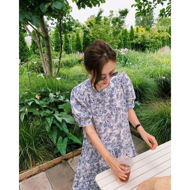 Đầm Suông Cổ Tròn Dáng Dài Váy Suông Hoạ Tiết Thời Trang Thanh Lịch Phong Cách Hàn Quốc