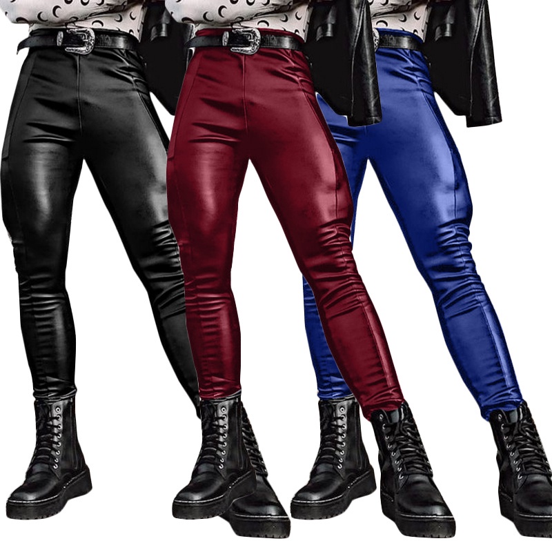 Quần da lưng thun dáng ôm thời trang cho nam