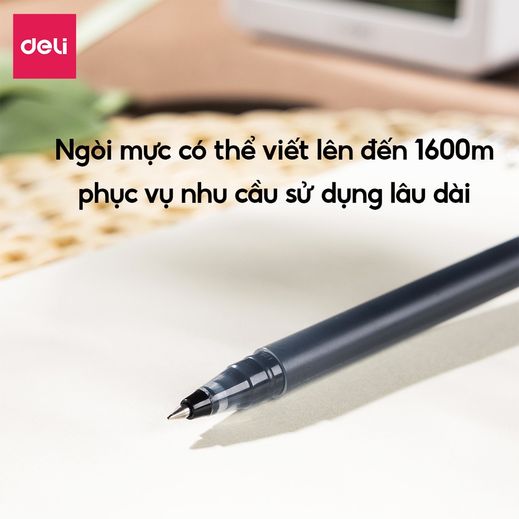 Bút bi nước văn phòng mực gel 0.5mm Deli màu xanh đen nhanh khô viết đều trơn tru lâu hết mực chất lượng cao EG16