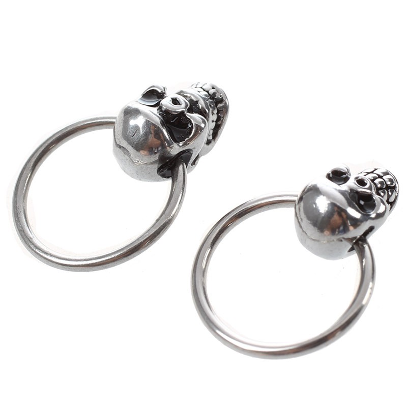 Khuyên tai vòng tròn hình đầu lâu bằng thép không gỉ