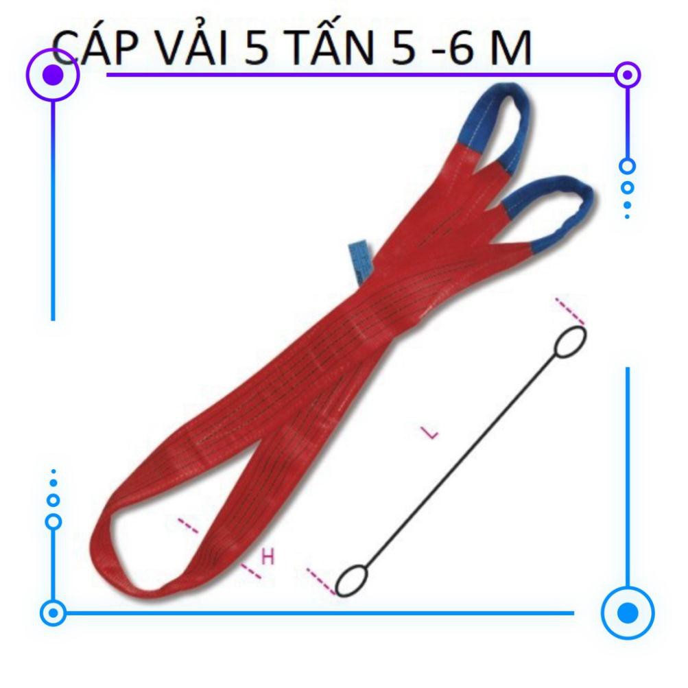 Dây Cáp Vải Cẩu Hàng Bản Dẹp 5 Tấn 2 Dầu Mắt 5-6 Mét hệ số 5 : 1