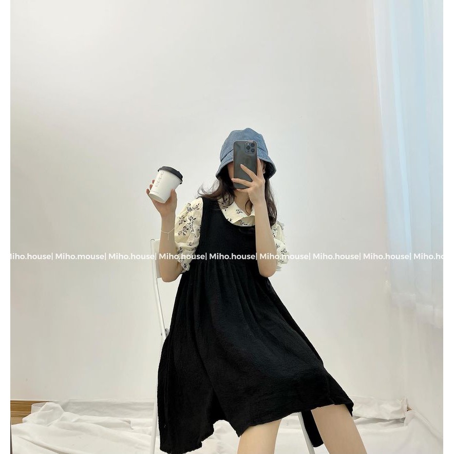 9FREESHIP) Set yếm ba lỗ đen ngắn kèm áo