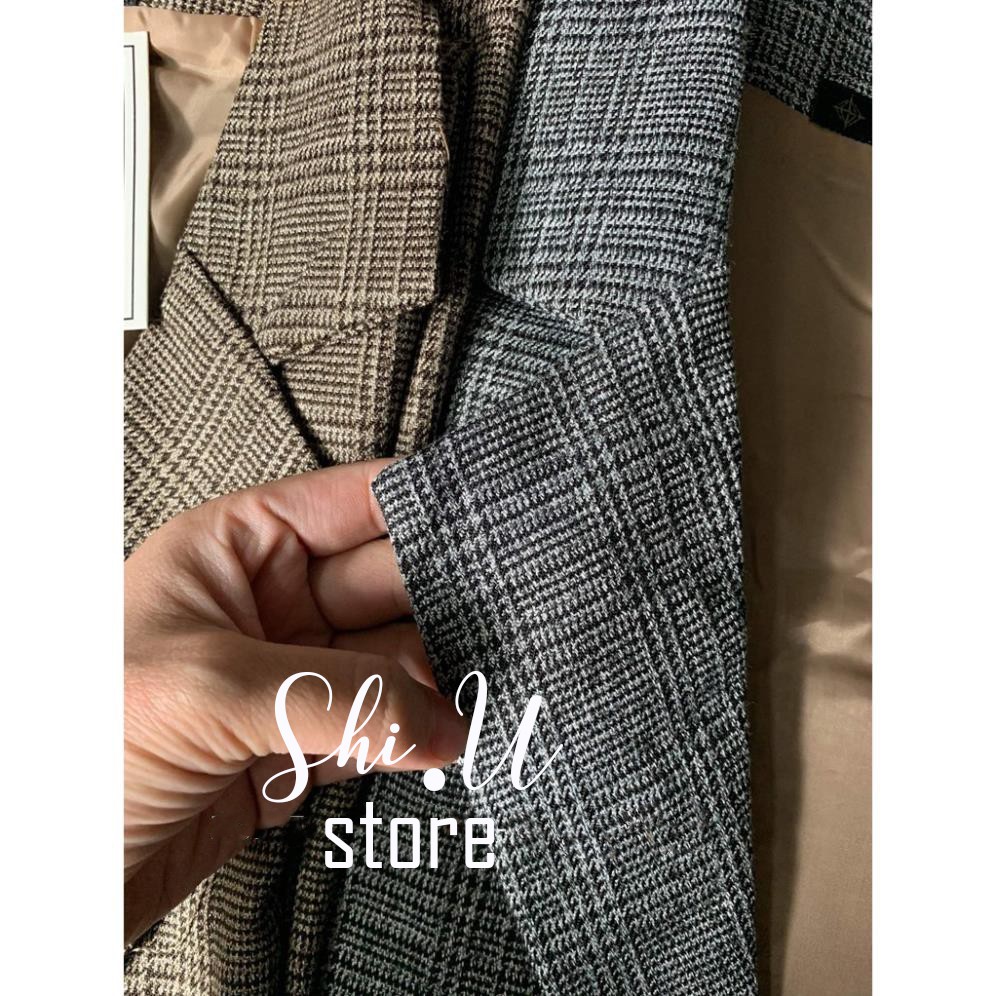 Áo Khoác Nữ Áo Blazer Nữ Chất Dạ Kẻ Ô Dáng Rộng 2 Lớp Dày Dặn Phong Cách Hàn Quốc