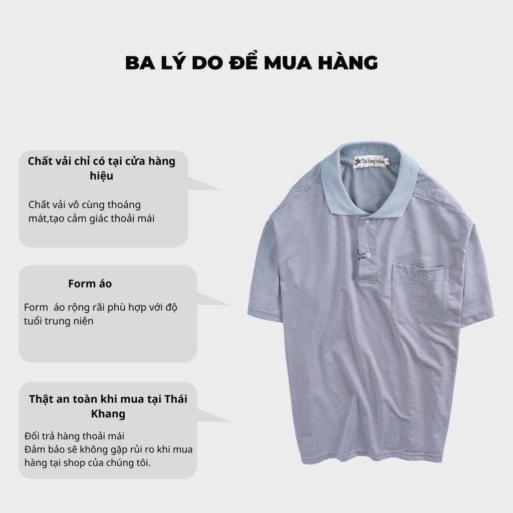 Áo thun nam tay ngắn có cổ có túi trung niên THÁI KHANG vải cotton form rộng ATHUN116