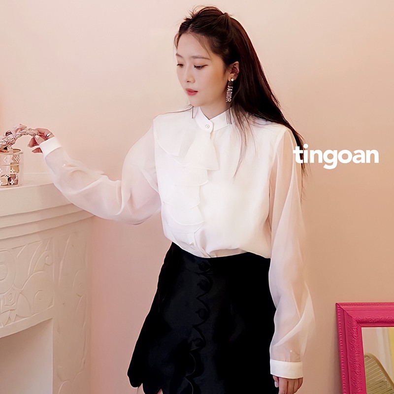[Mã WABRTN02 giảm 10% ]Áo sơ mi bóng kính cúc ngọc chống nhăn trắng tingoan CATHERINE BLOUSE/WH