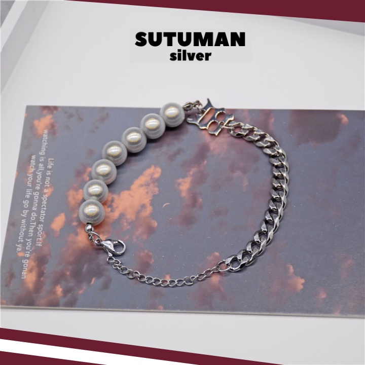 [GIAO HỎA TỐC] Vòng tay và dây chuyên titan chuỗi hạt phong cách hip-hop đơn giản nhưng cá tính SUTUMANsilver
